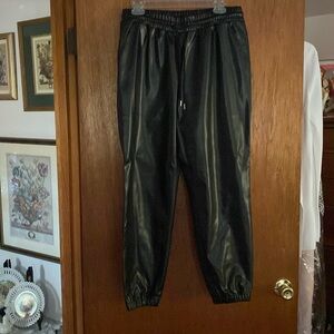 Faux leather black joggers
